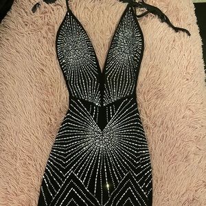 Rhinestone Backless Dress